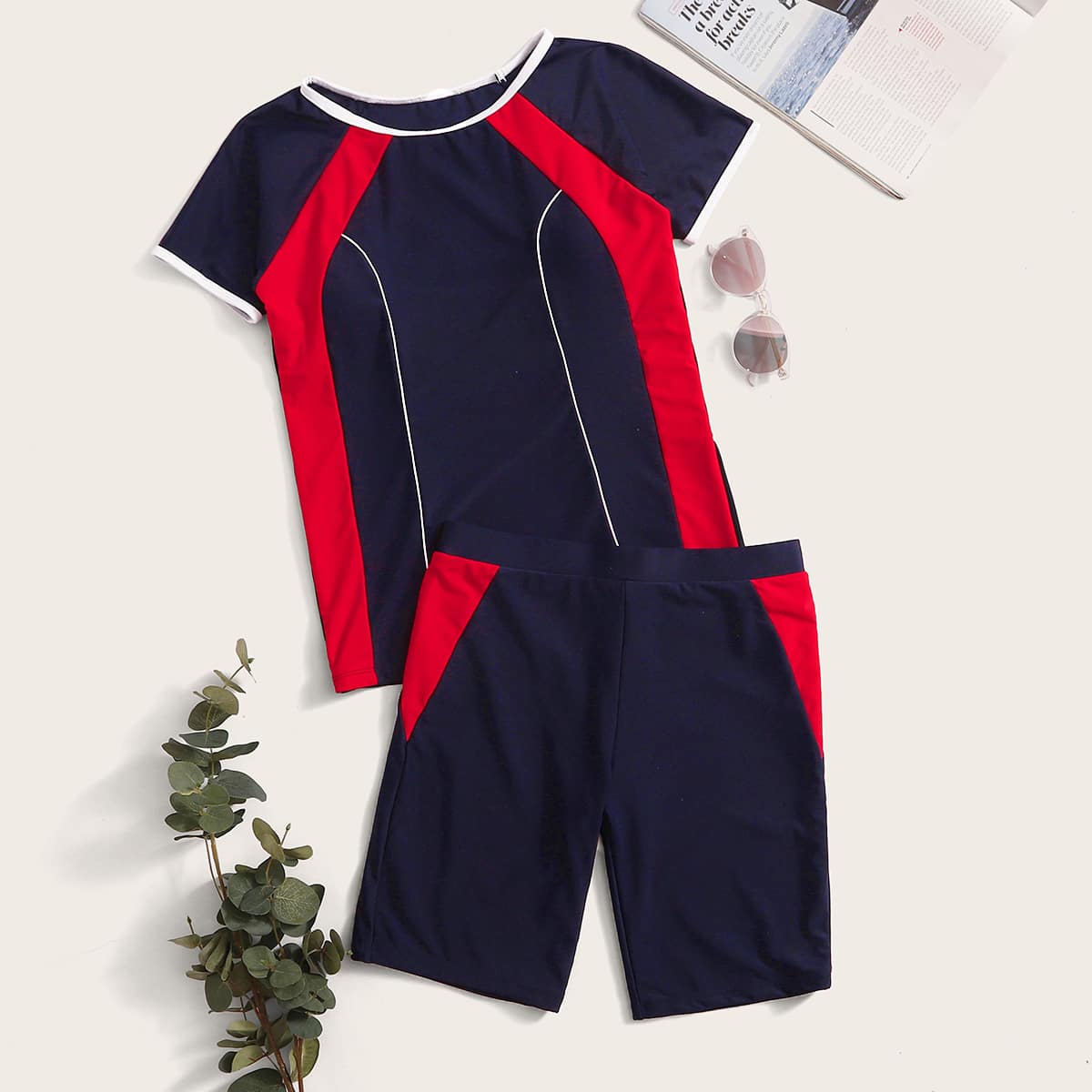 

Short Sleeve Bikini Swimsuit, Navy