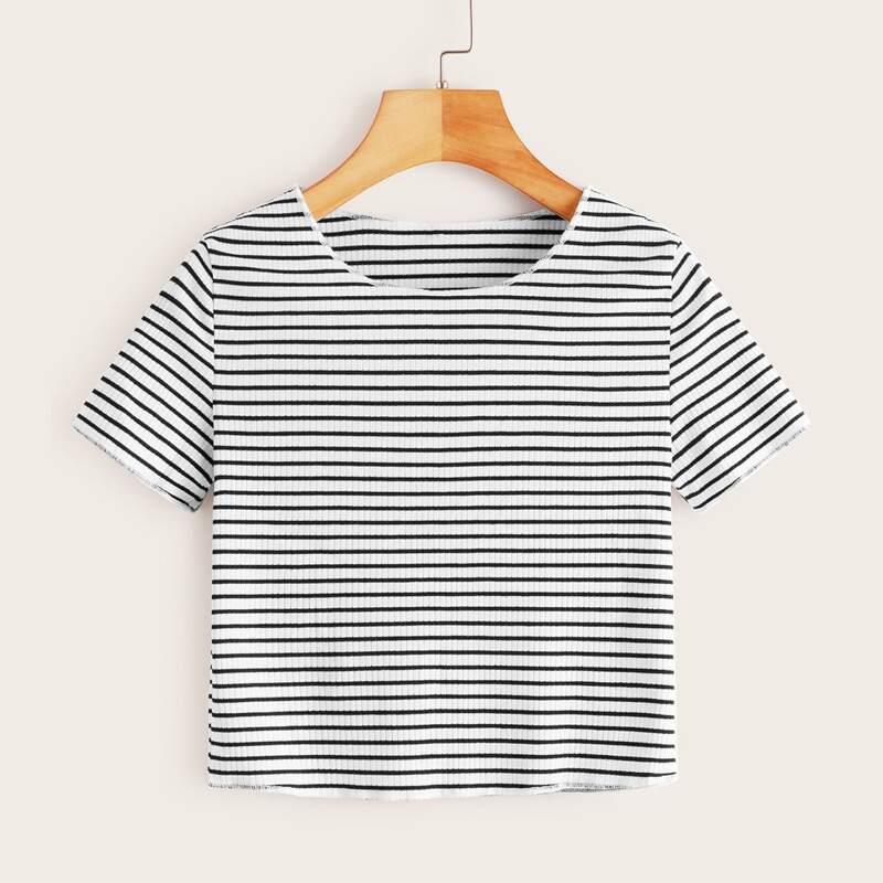 

Striped Crop Tee, Black and white