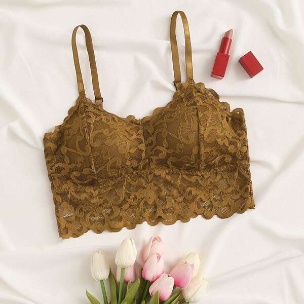 

Scallop Lace Bralette, Brown