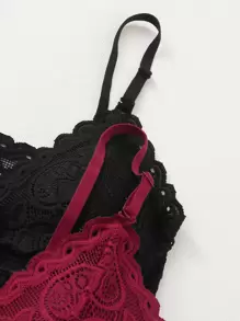 2 Paquetes de Conjunto de Lencería con Sujetador de Encaje Floral Escalonado - Multicolor - Ver 3