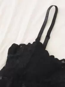 貝殼邊蕾絲內衣褲套裝 - 黑色 - 查看 3