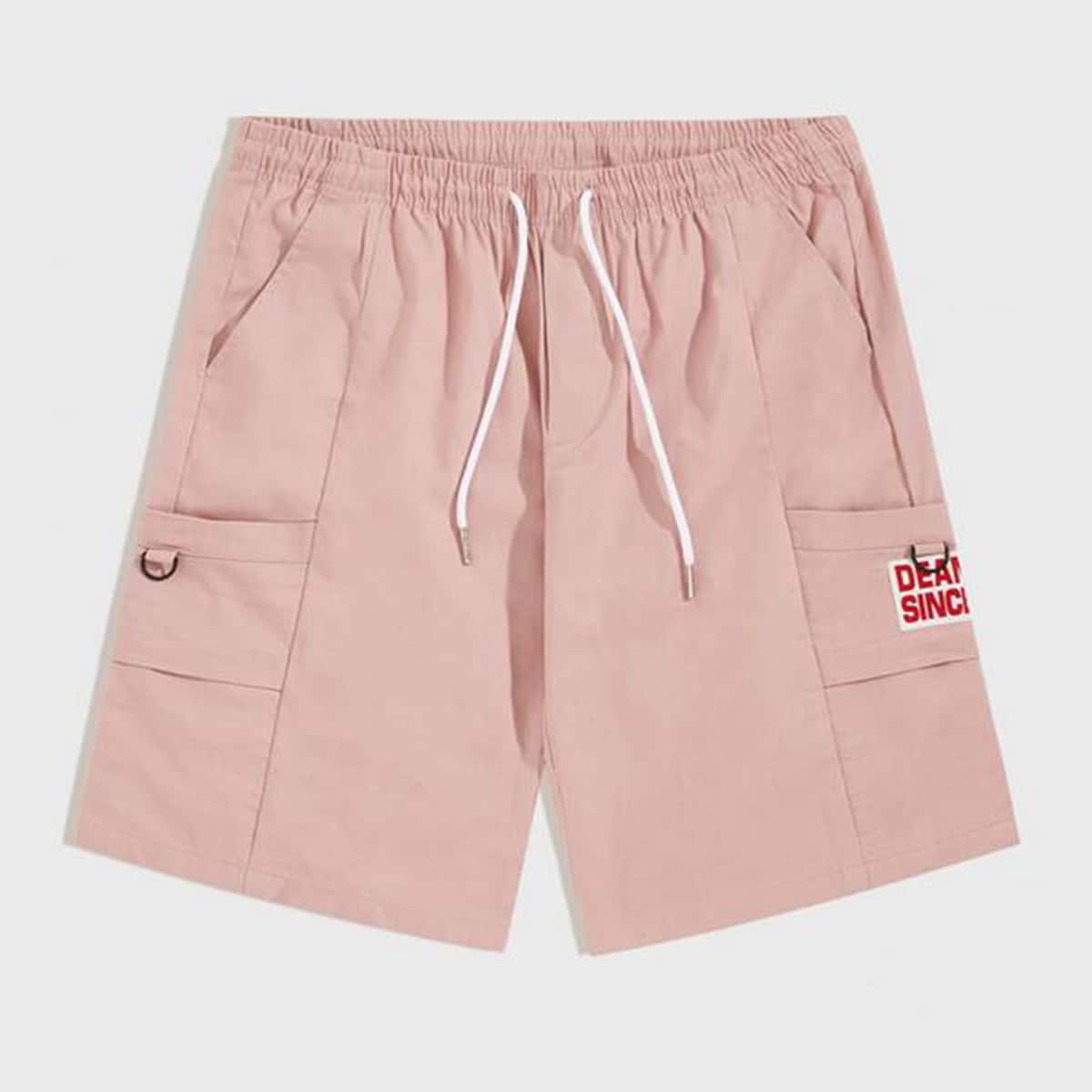 

Guys Letter Graphic Drawstring Shorts, Pink