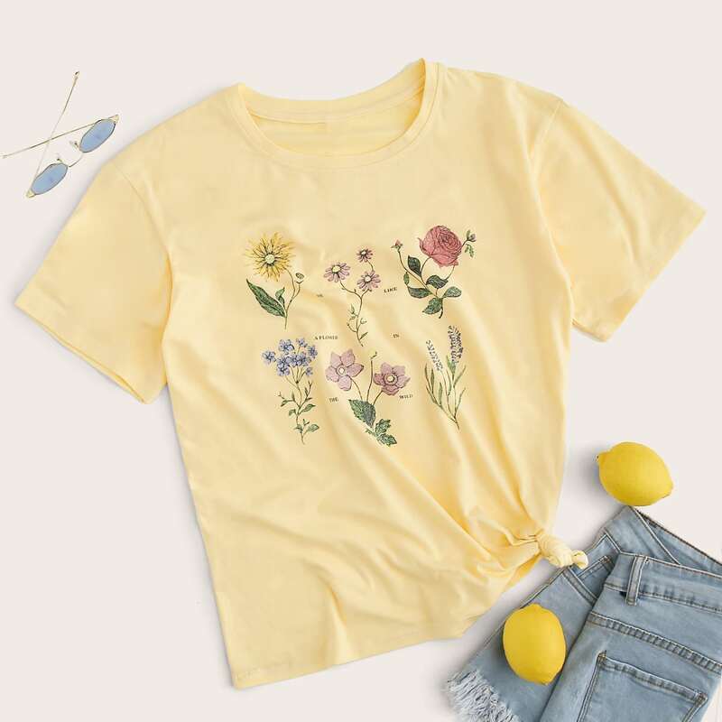 

Flower Graphic Tee, Yellow pastel
