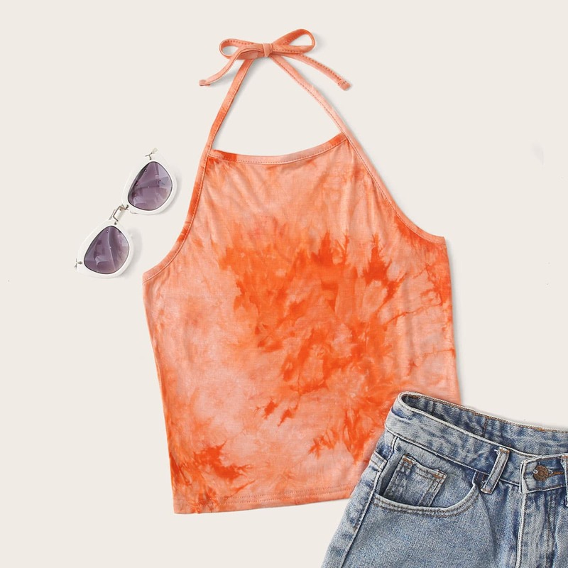 

Tie Dye Halter Crop Top, Orange