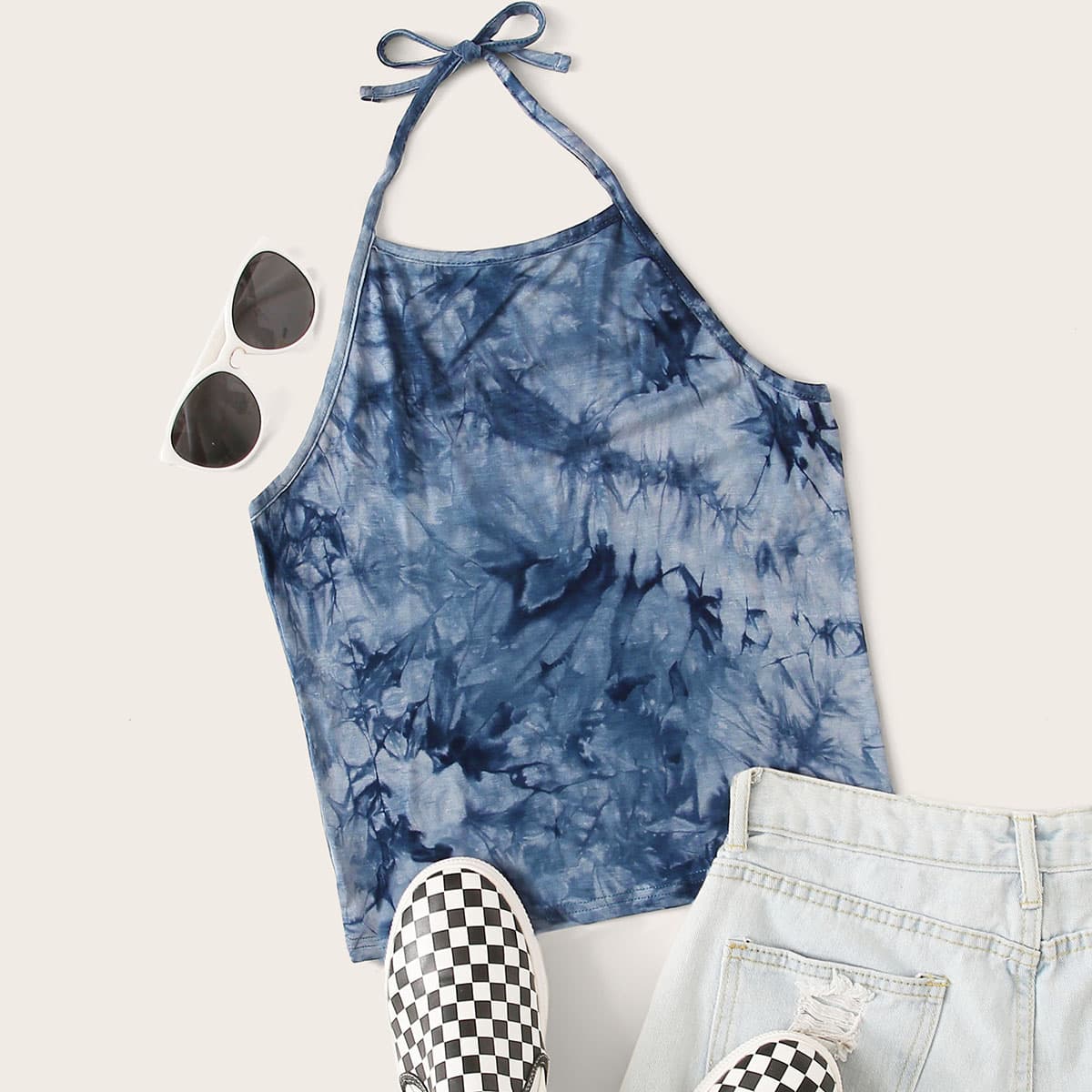 

Tie Dye Halter Top, Blue