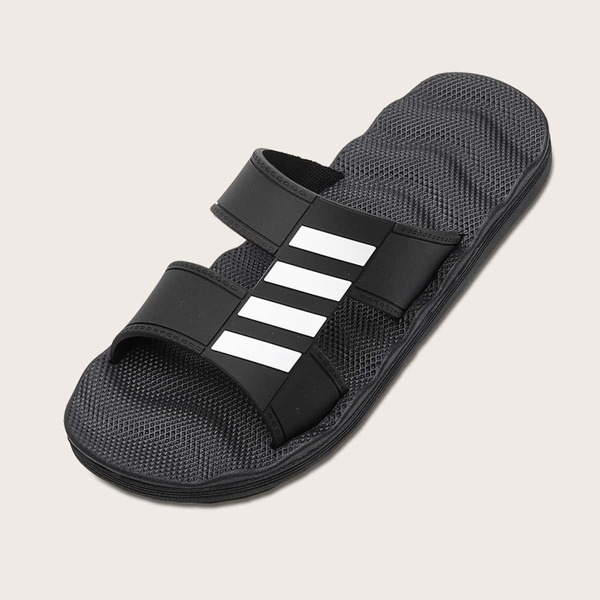

Men Striped Pattern Sliders, Black