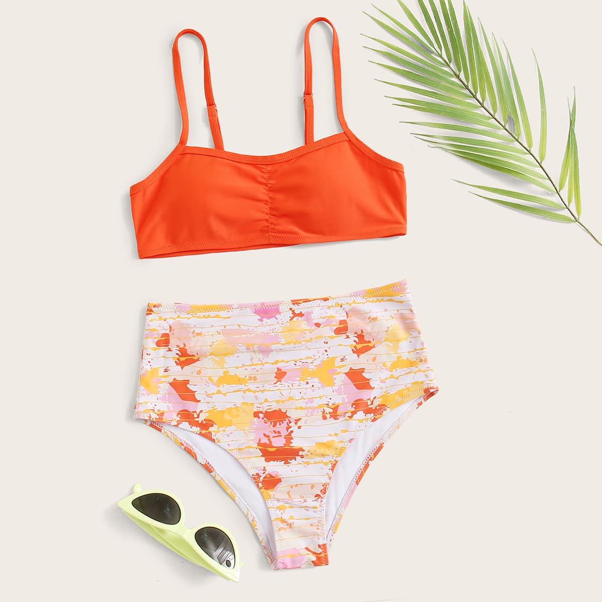 

Tie Dye High Waisted Bikini Swimsuit, Orange