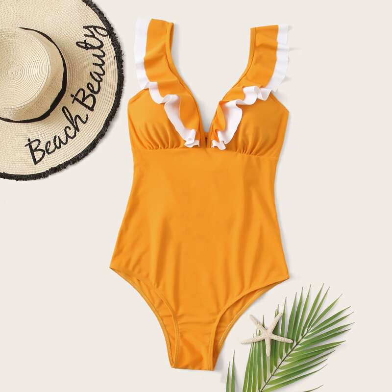 

Ruffle Strap One Piece Swimsuit, Orange