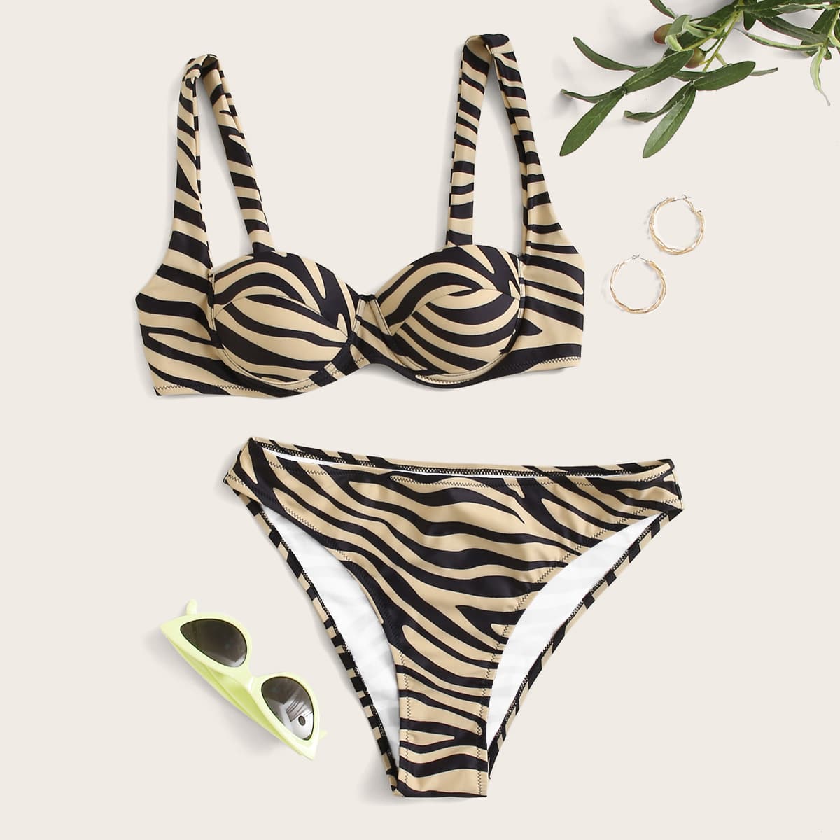 

Zebra Striped Push Up Bikini Swimsuit, Multicolor
