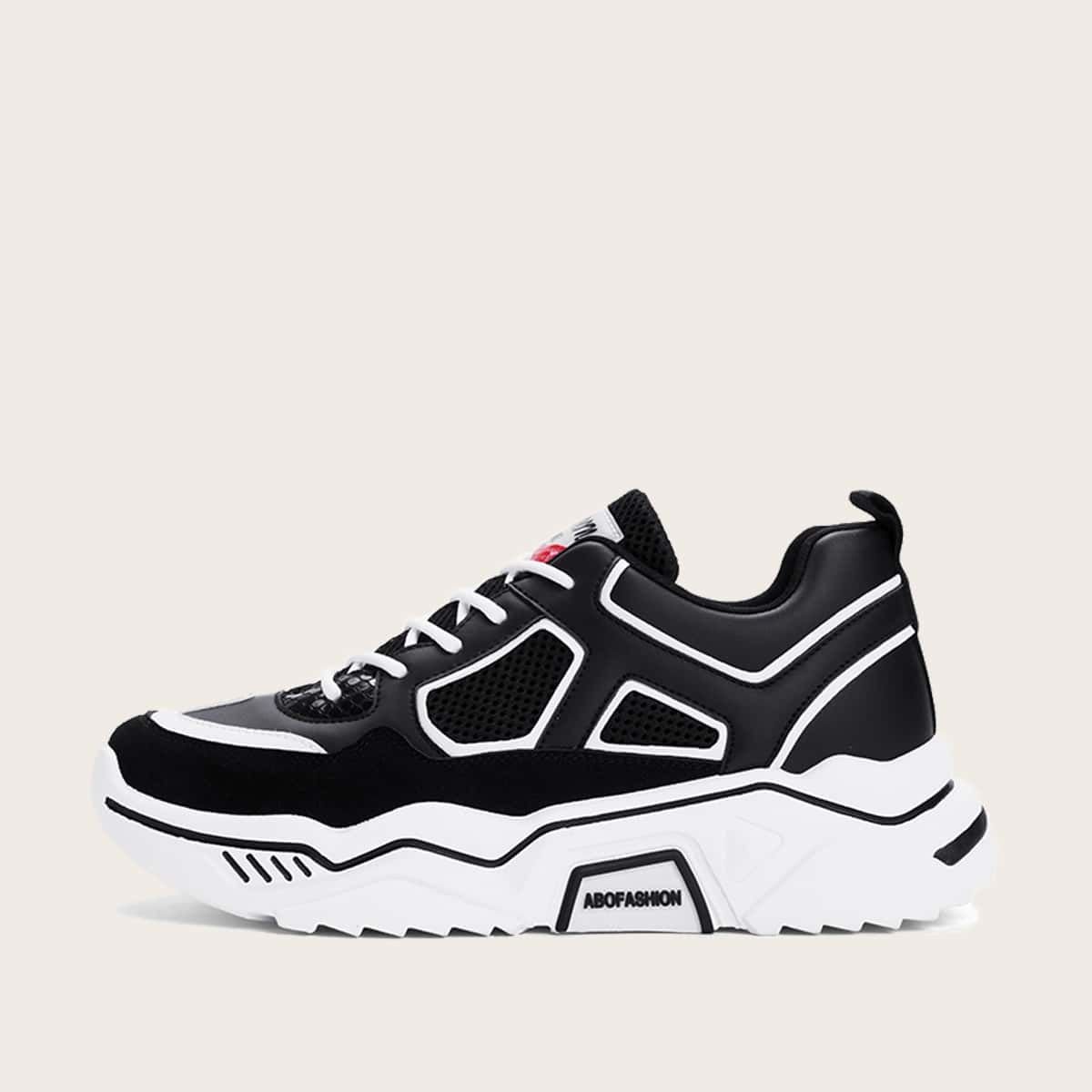 

Guys Lace-up Front Mesh Panel Chunky Sneakers, Black