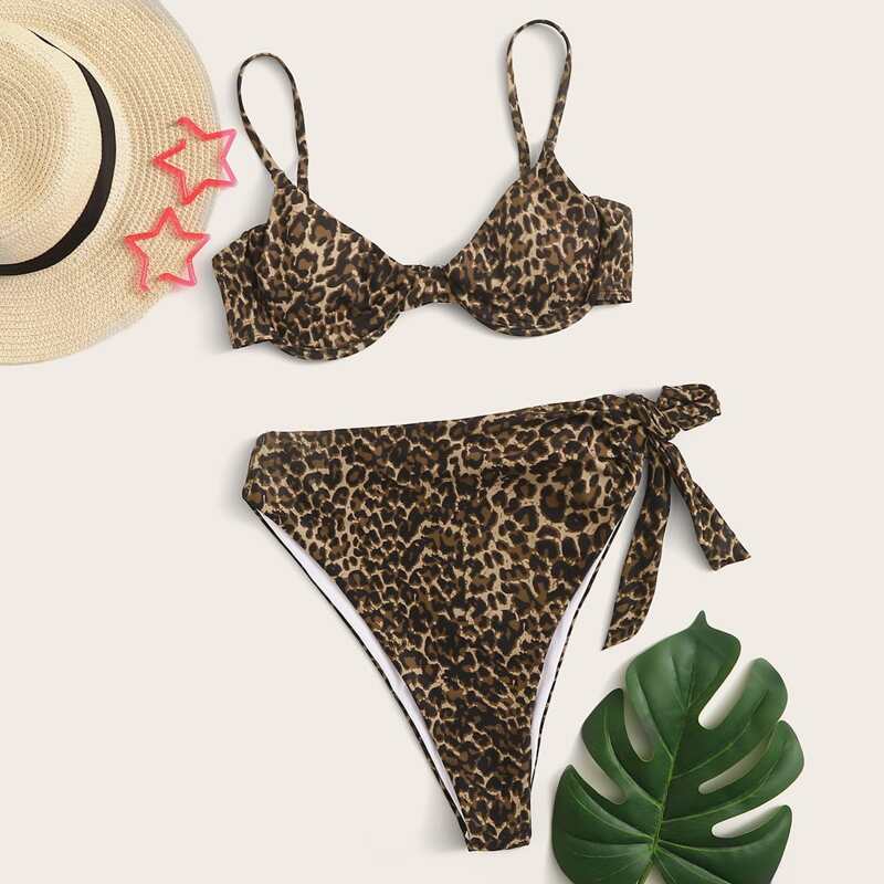 

Leopard Underwire High Waisted Bikini Swimsuit, Multicolor