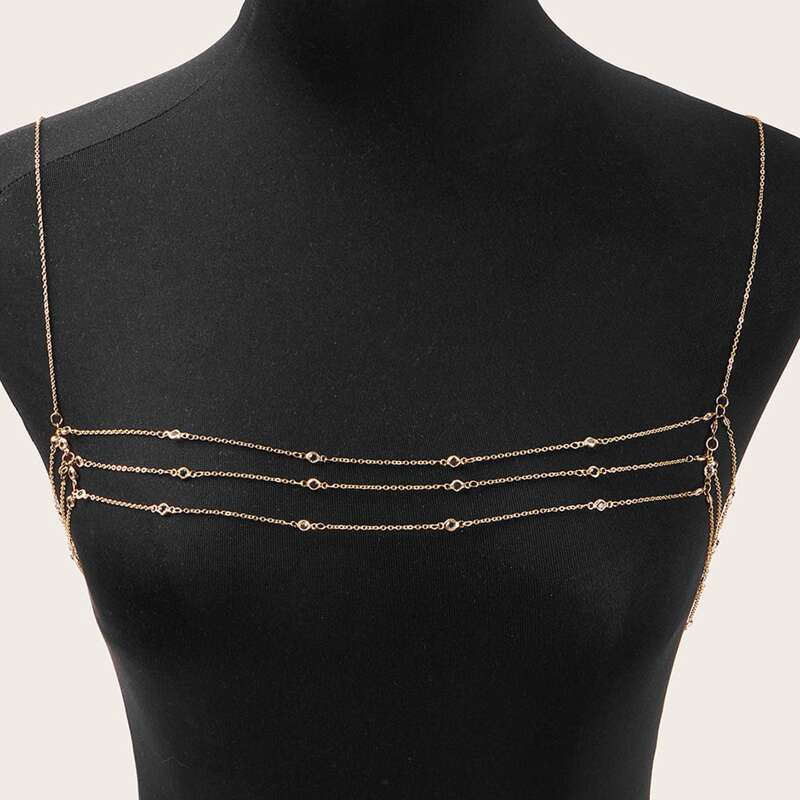 

1pc Rhinestone Engraved Body Chain, Gold