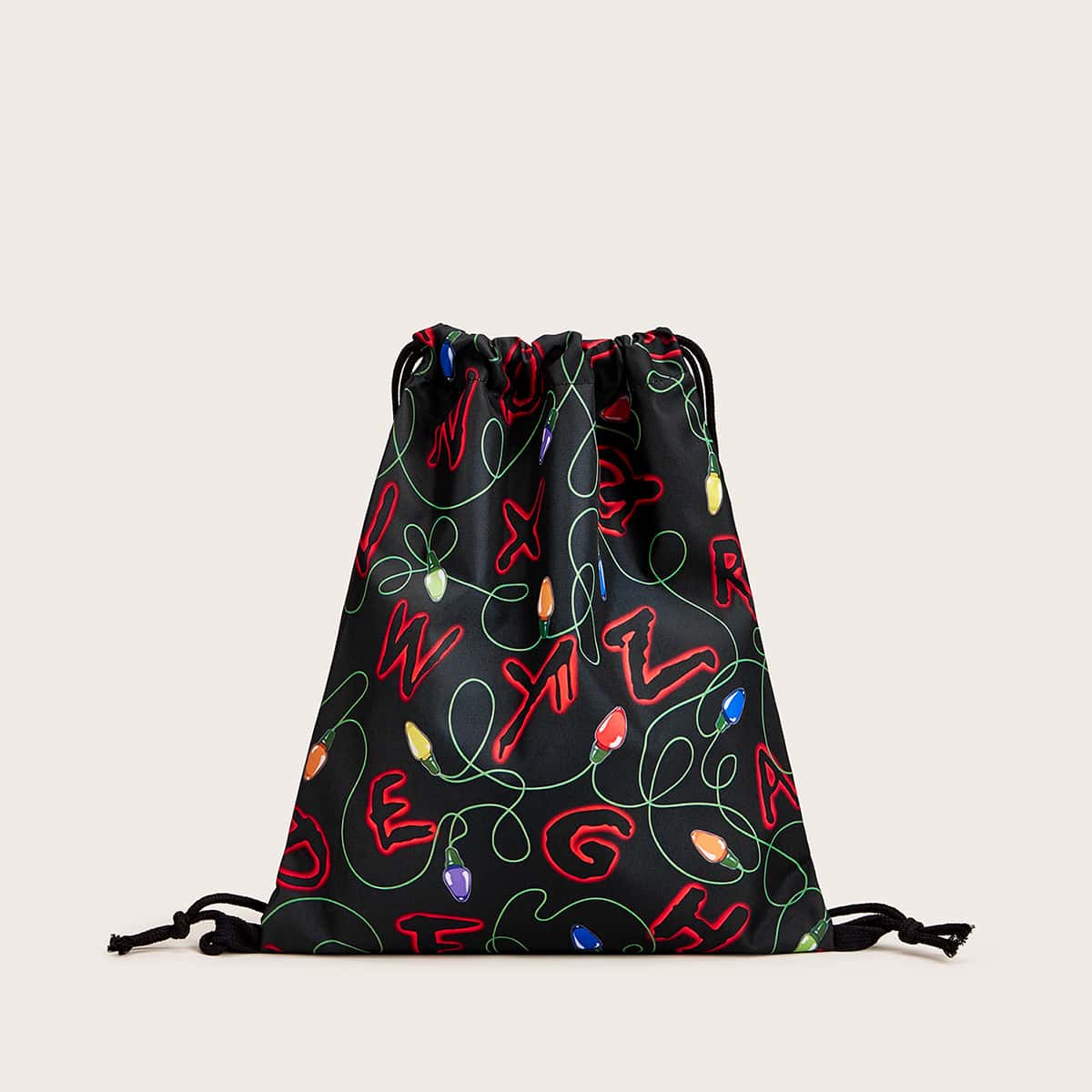 

Letter & Bulb Print Drawstring Backpack, Multicolor