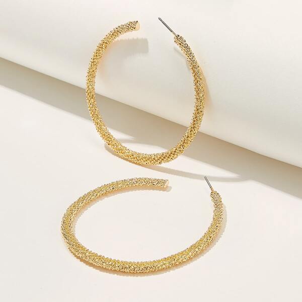 

1pair Textured Hoop Earrings, Gold