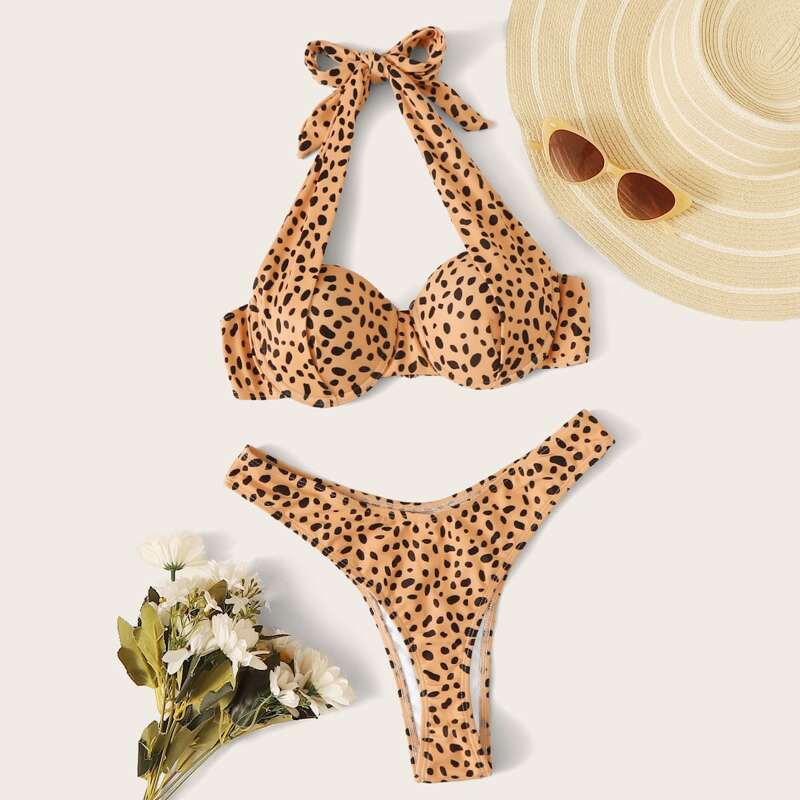 

Dalmatian Push Up Halter High Cut Bikini Swimsuit, Multicolor