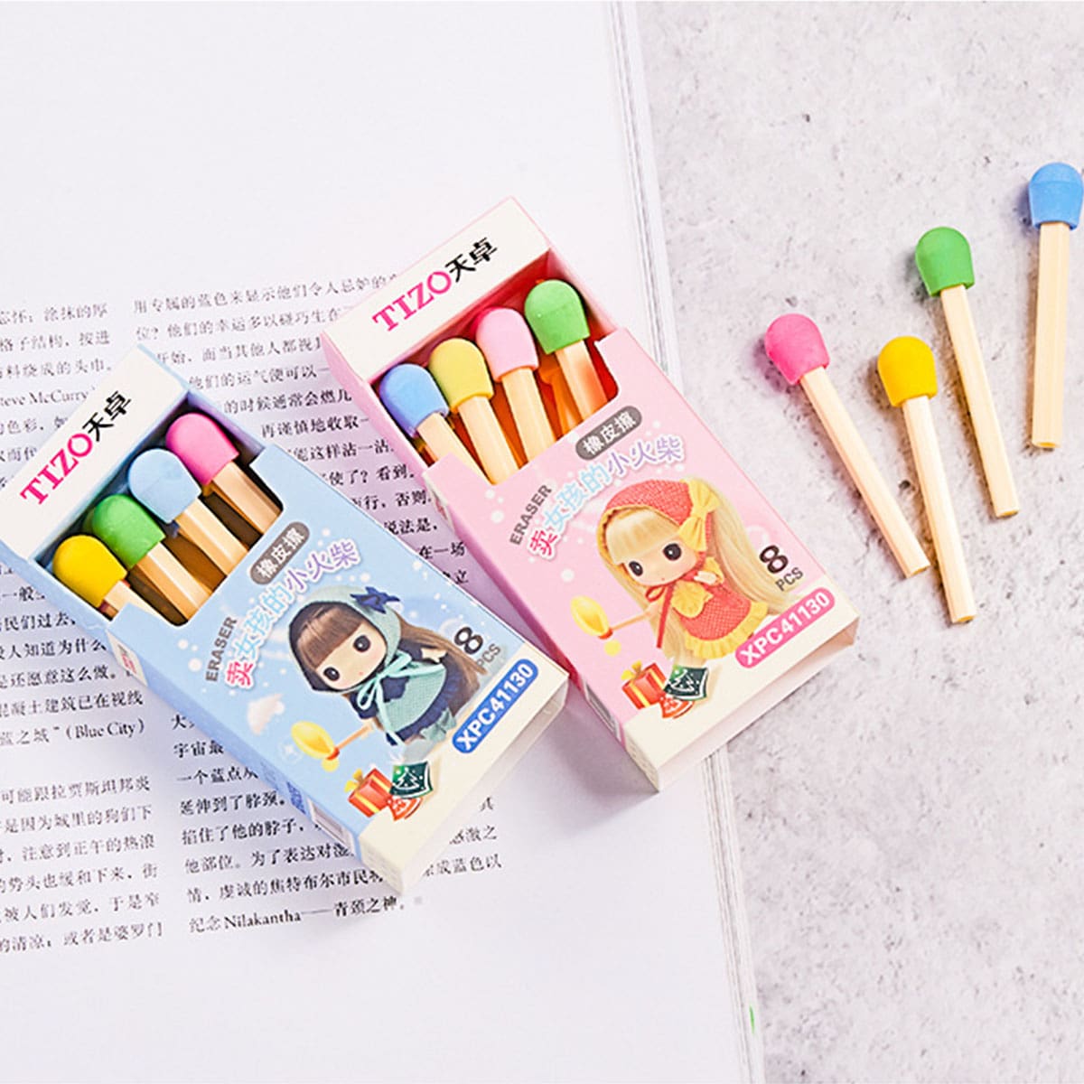 

8pcs Match Shaped Random Eraser, Multicolor
