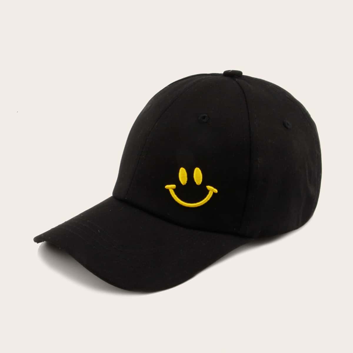 

Smiley Embroidery Baseball Cap, Black