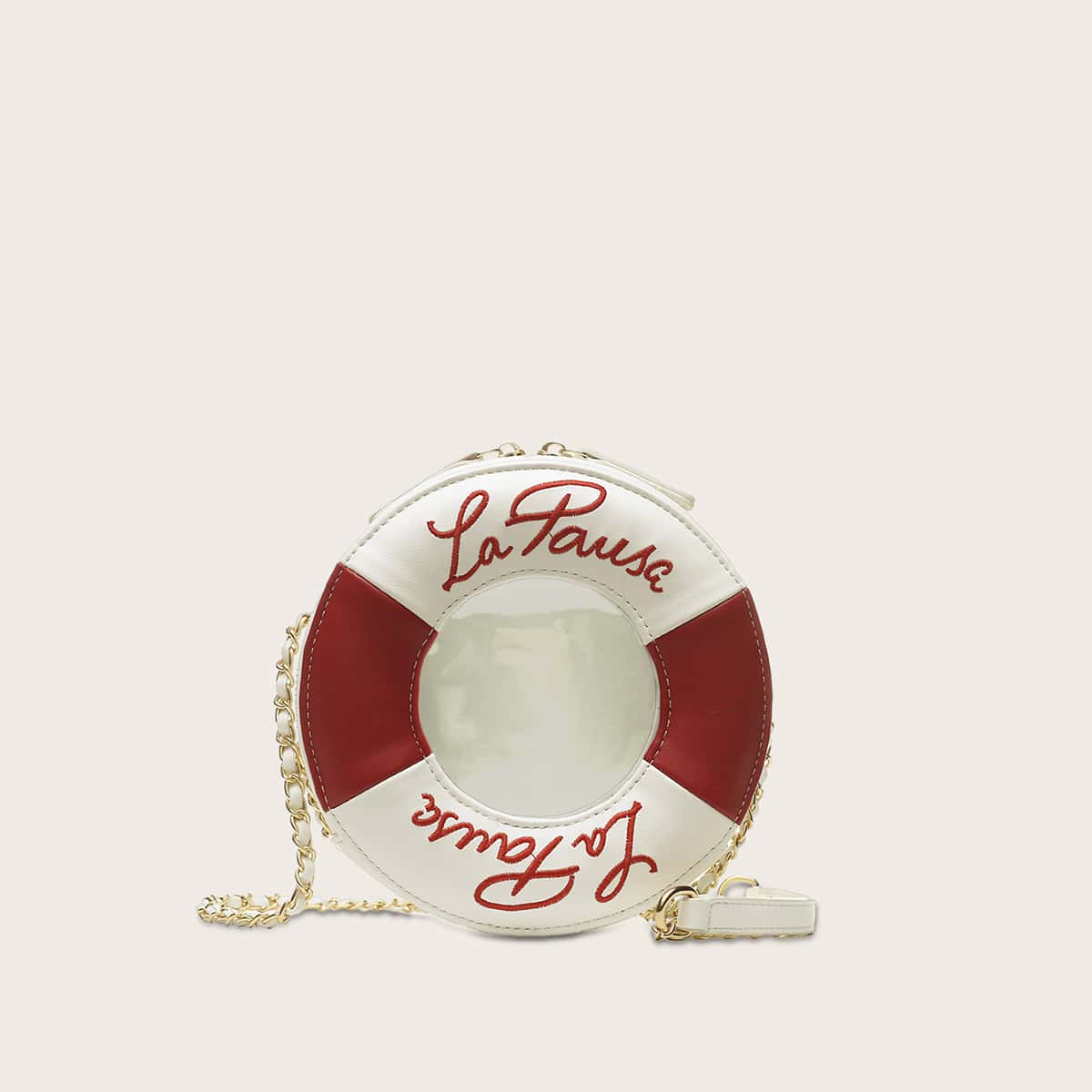 

Letter Embroidered Donuts Shaped Chain Bag, White