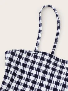 SHEIN Privé Gingham Cropped Cami Top & Mini Skirt Set - Navy Blue - View 3