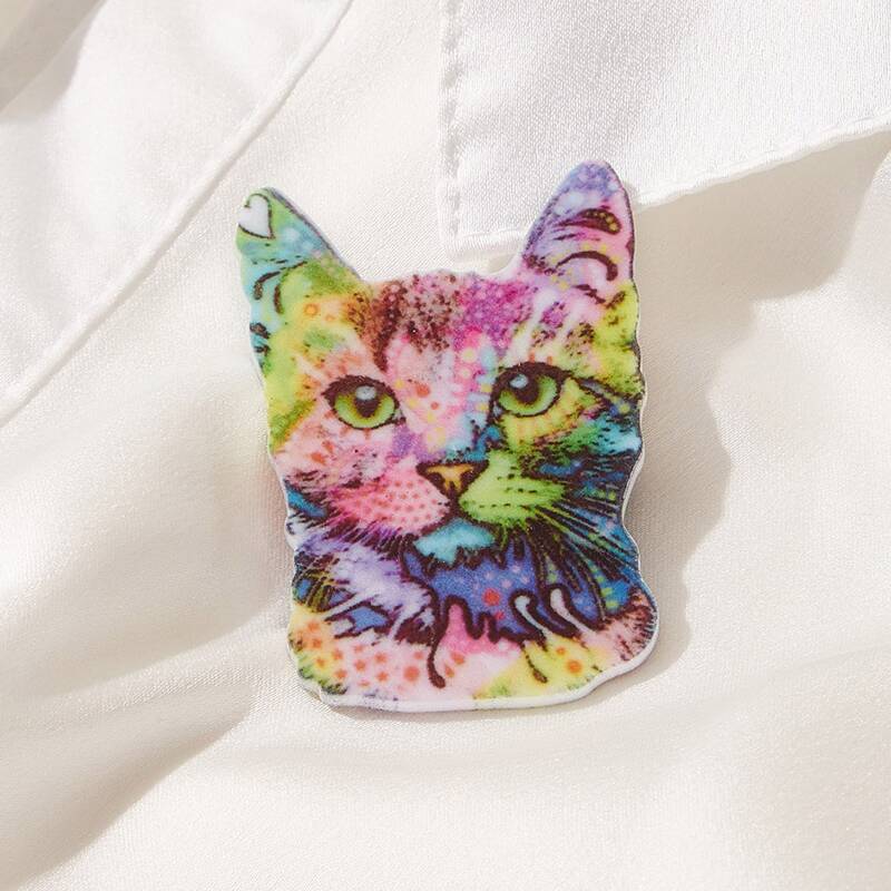 

1pc Cat Pattern Brooch, Multicolor