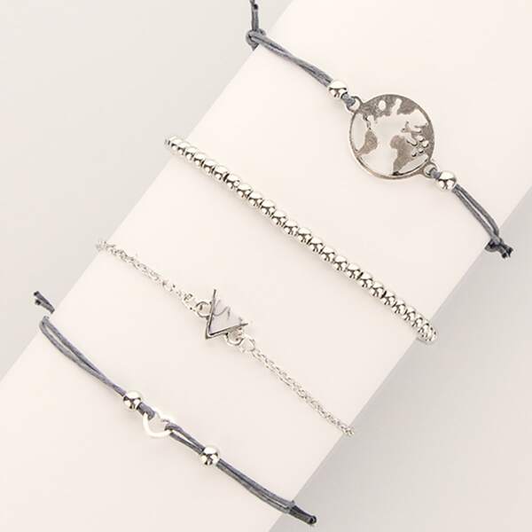 

4pcs Heart & Geometric Decor Bracelet, Multicolor