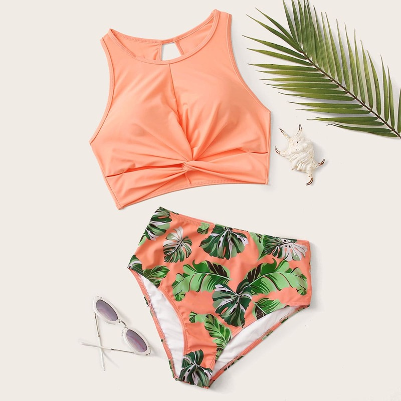 

Tropical Twisted High Waist Bikini Swimsuit, Multicolor