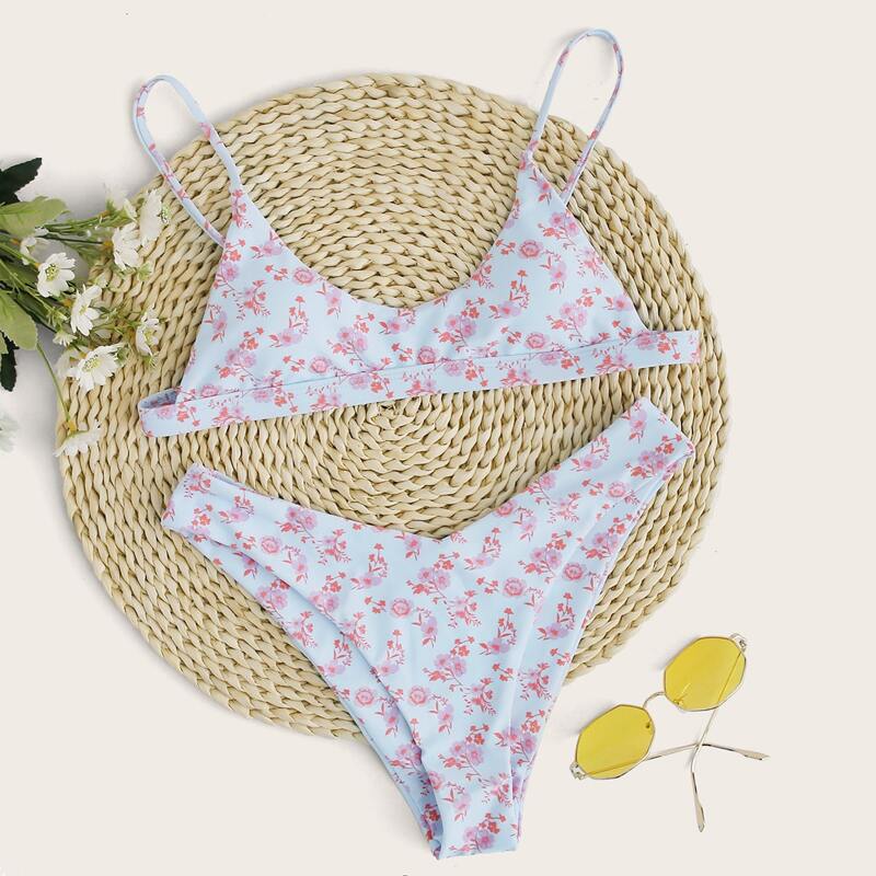 

Floral High Cut Bikini Swimsuit, Multicolor
