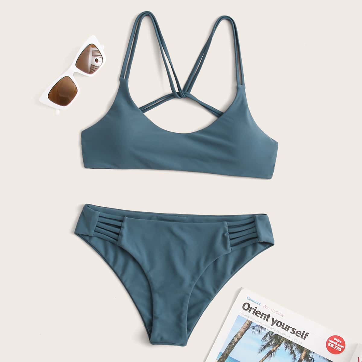 

Strappy Back Cut-out Bikini Swimsuit, Blue