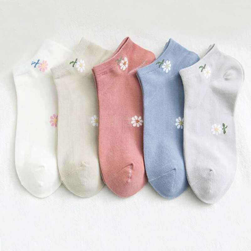 

5pairs Daisy Ankle Socks, Multicolor