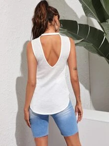 SHEIN Essnce Curved Hem Cut Out Tank Top - White - View 2