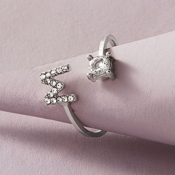 

1pc Rhinestone Decor Ring Decor Cuff Ring, Silver