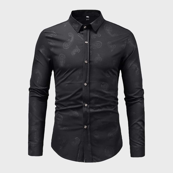 

Men Paisley Print Button Through Shirt, Black