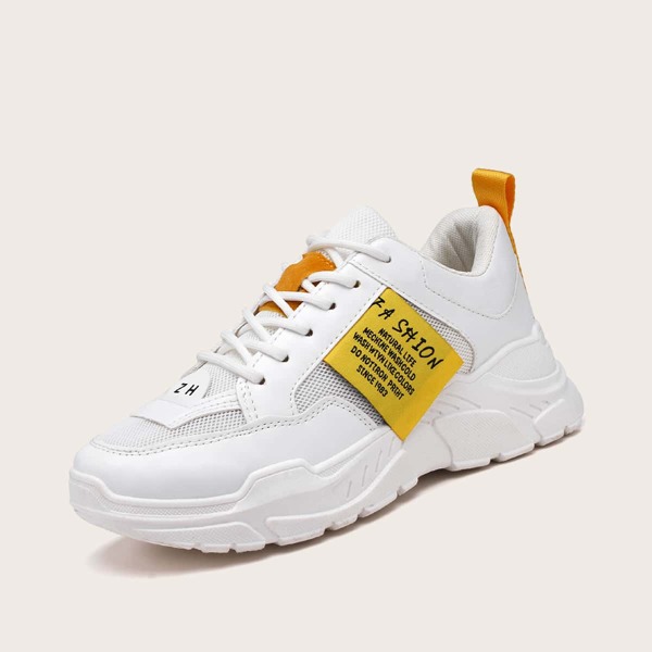

Men Lace-up Front Mesh Panel Sneakers, White