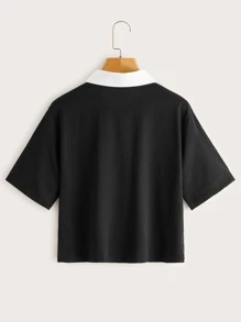 Contrast Polo Neck Short Sleeve Tee - Black - View 2