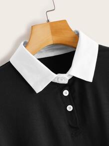 Contrast Polo Neck Short Sleeve Tee - Black - View 3