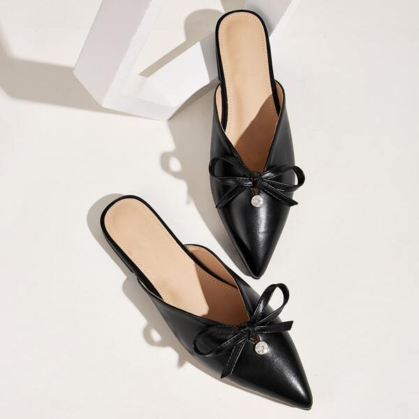 

Bow Decor Point Toe Flat Mules, Black