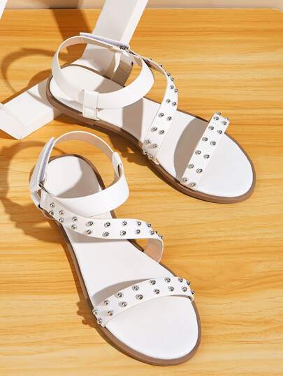 Studded Decor Velcro Strap Sandals