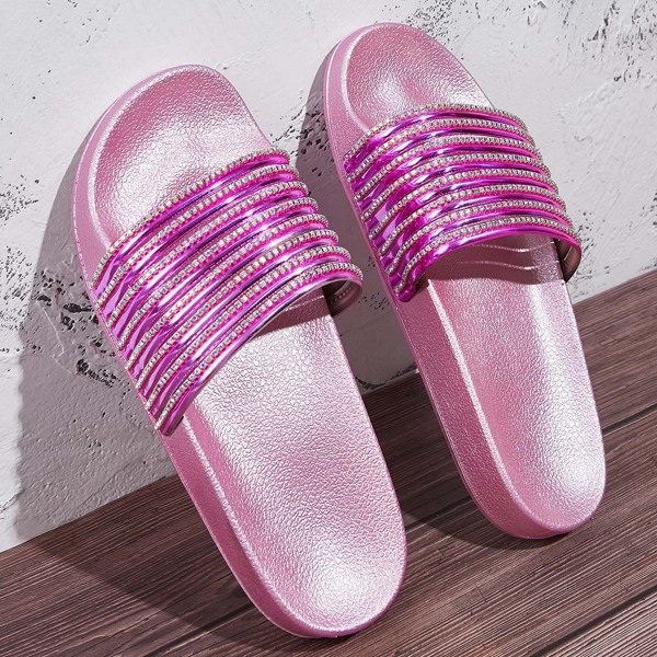 

Rhinestone Detail Wide Fit Sliders, Pink