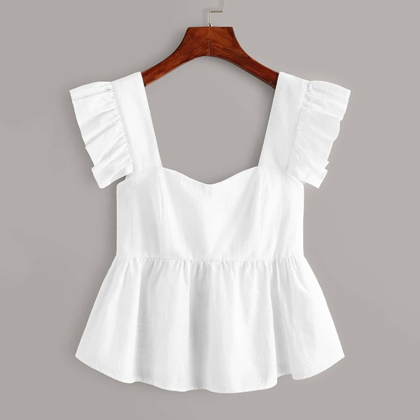 

Ruffled Sweetheart Neck Peplum Top, White