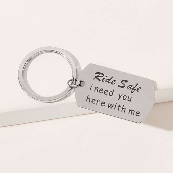 

Slogan Engraved Charm Keychain, Silver