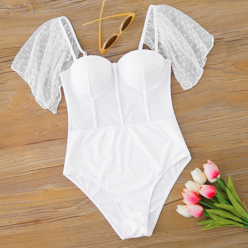 

Contrast Mesh Underwired One Piece Swimsuit, White