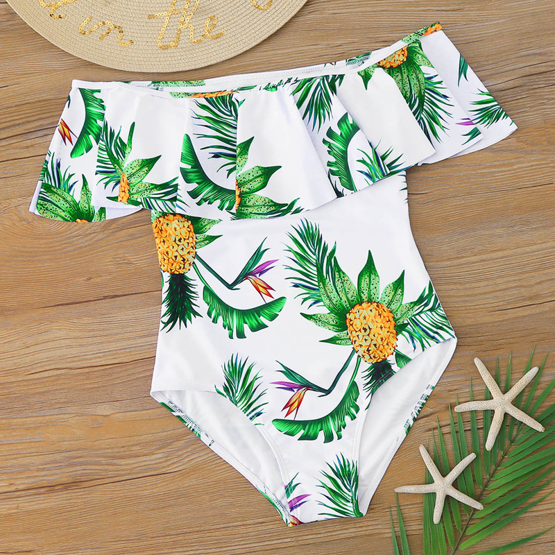 

Tropical Random Print Flounce One Piece Swimsuit, Multicolor
