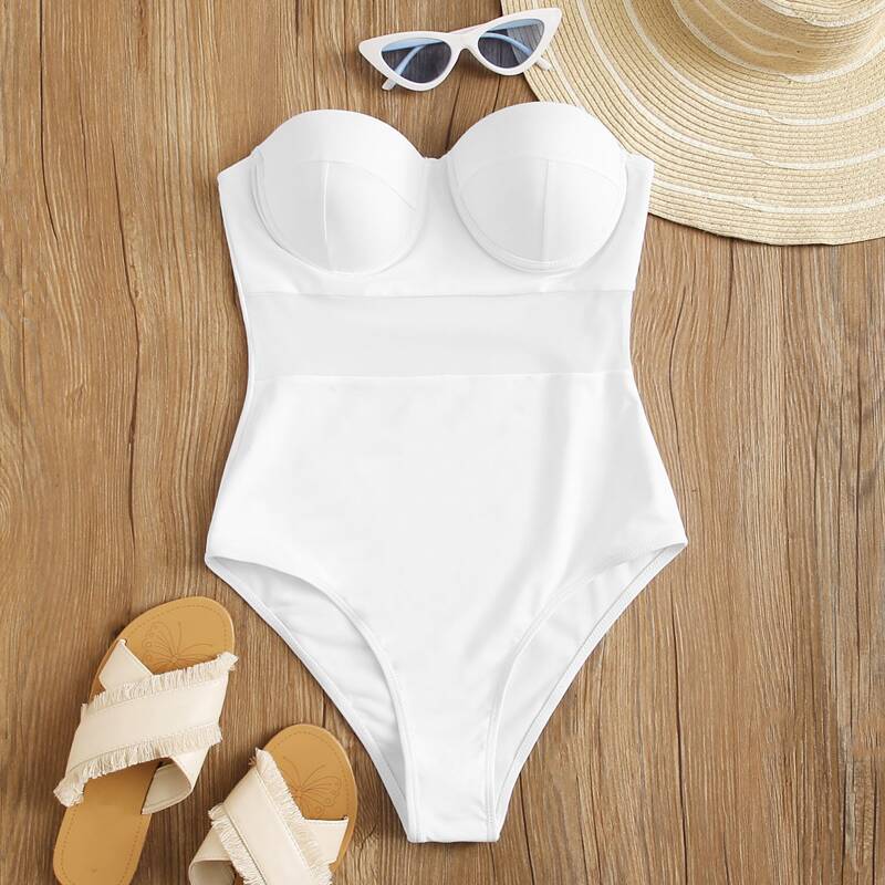

Mesh Panel Underwired One Piece Swimsuit, White
