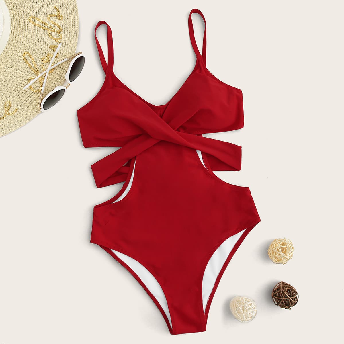 

Wrap Tie Back One Piece Swimsuit, Red