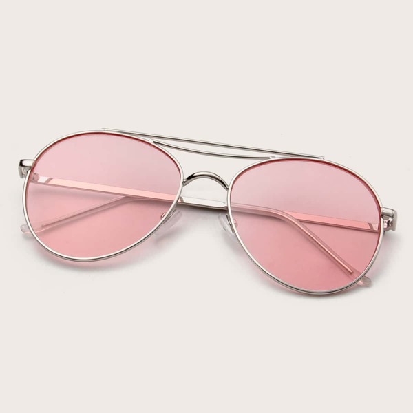 

Top Bar Metal Frame Aviator Sunglasses With Case, Pink
