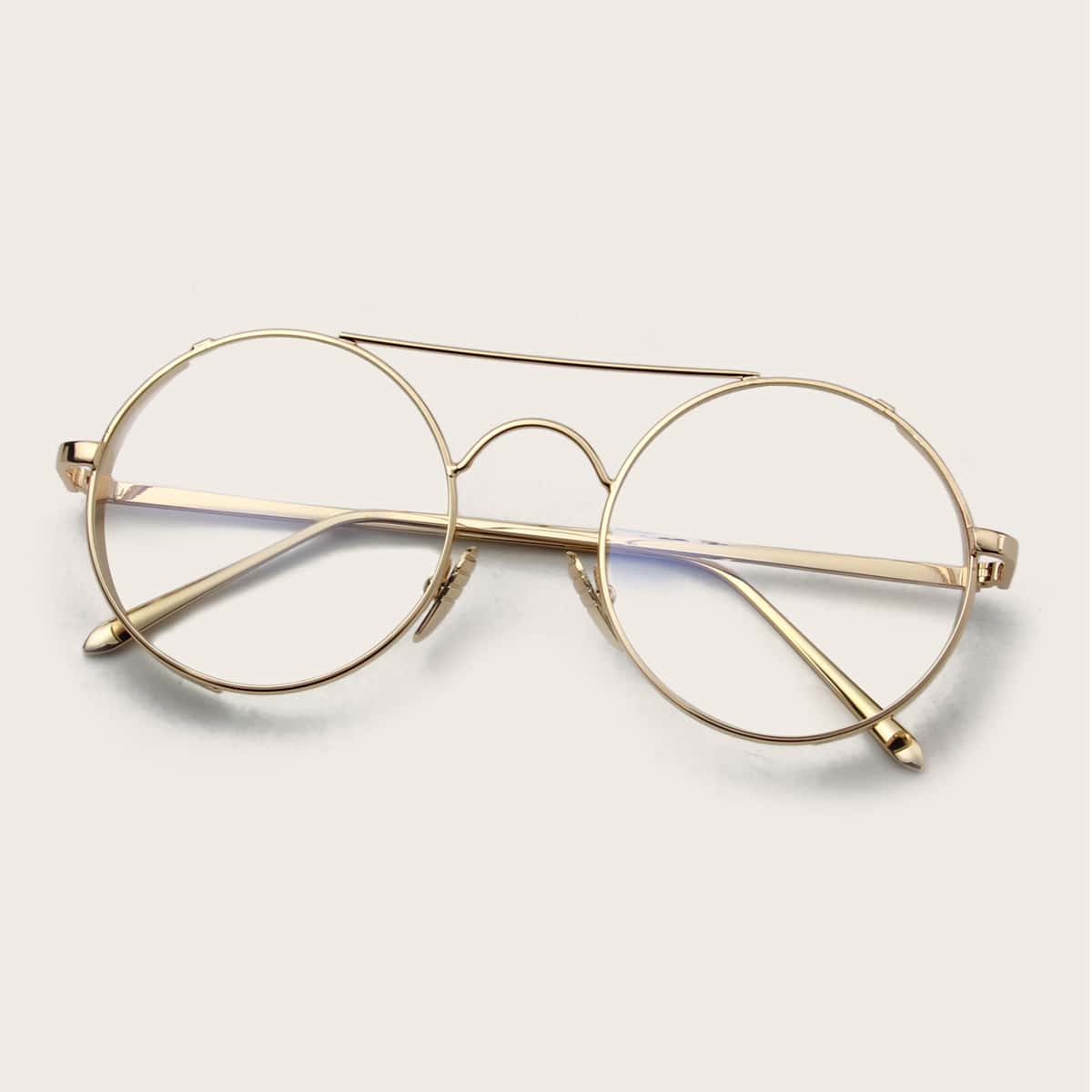 

Top Bar Metal Frame Round Glasses With Case, Gold
