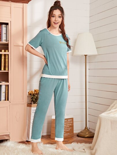 Contrast Binding Letter Graphic PJ Set