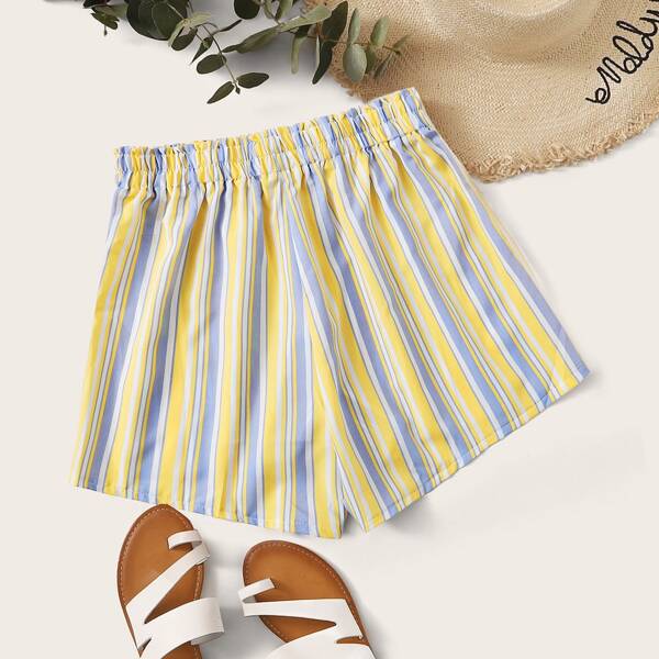 

Vertical Striped Elastic Waist Shorts, Multicolor