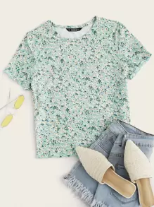 Soleia 小碎花花卉圖案生菜邊上衣 - 綠色 - 查看 1