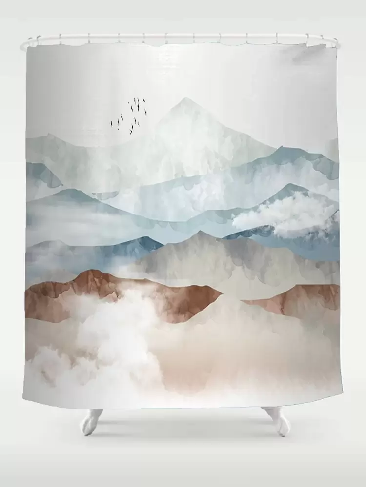 1pc Gradient Mountain Shower Curtain With 12hooks Shein Usa 1pc Gradient Mountain Shower Curtain, Mountain Shower Curtain